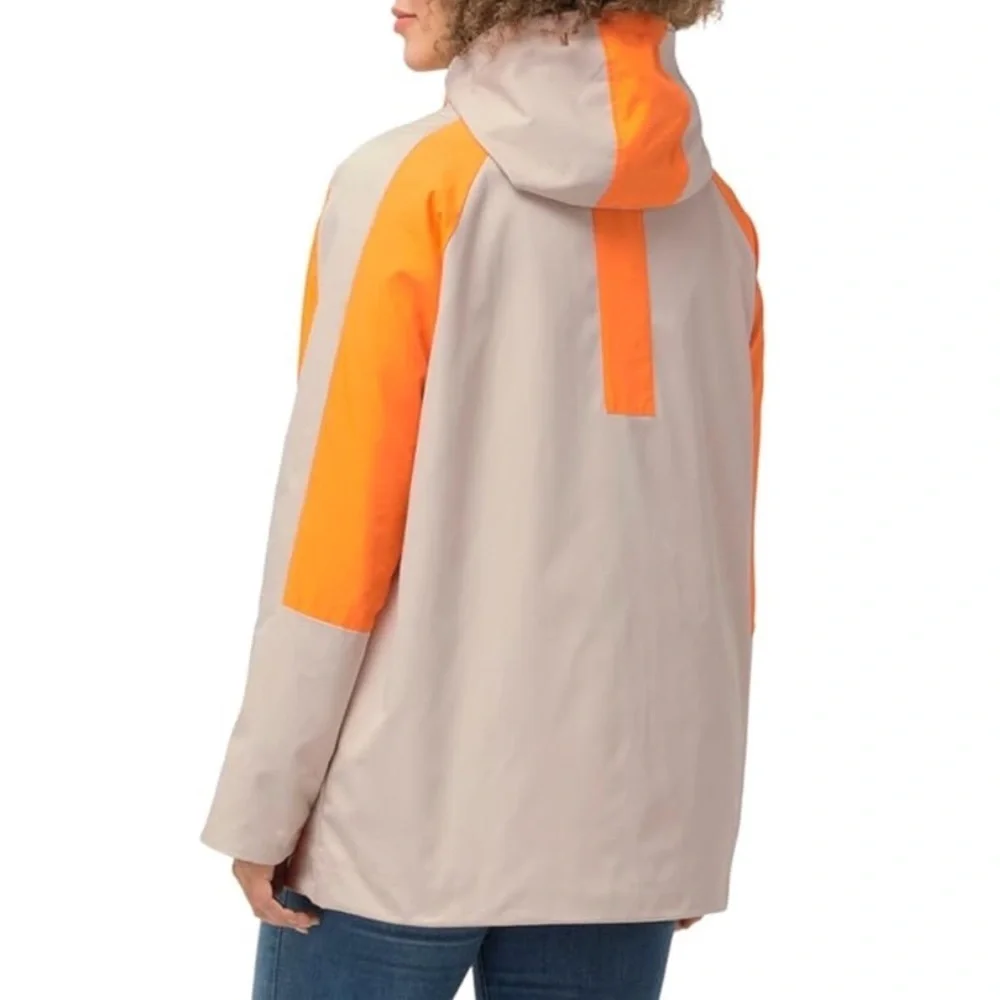 Ulla Popken Hyprar 20 22 2X Beige Neon Orange Hooded Jacket Windbreaker NWT Plus